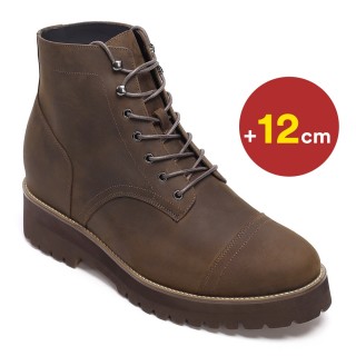 Giày Tăng Chiều Cao - Giày Cao Gót Ẩn Cho Nam - Boot Da Dầu Nâu 12cm