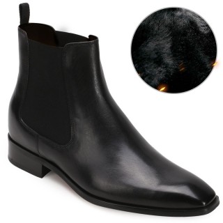 Giày cao gót cho nam - giày nhung ấm áp mùa đông - Chelsea boots da đen - 7CM