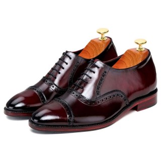 CHAMARIPA giày nam tăng chiều cao - oxford mũi nhọn cổ điển làm thủ công - đỏ rượu - cao hơn 7 CM