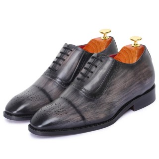 CHAMARIPA giày thang máy mặc váy - giày oxfords ngón chân huy chương thủ công - màu xám - cao hơn 7 CM