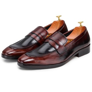 CHAMARIPA giày tăng chiều cao cho nam - giày lười penny làm thủ công - nâu - cao hơn 7 CM