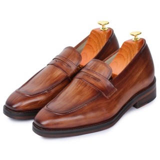 CHAMARIPA giày tăng chiều cao cho nam - giày lười penny làm thủ công - màu rám nắng - cao hơn 7 CM