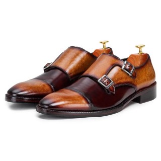 CHAMARIPA giày giúp bạn cao hơn - dây đan đôi mũi nhọn thủ công - da nâu & nâu - cao hơn 7 CM