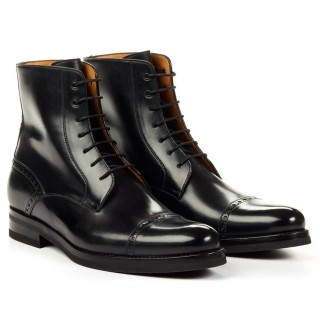 Giày Tăng Chiều Cao - Boot Da Cột Dây Màu Đen Cho Nam 7 CM