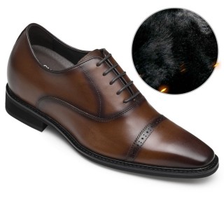 CHAMARIPA Giày mùa đông ấm áp nhung da quý brogue oxford màu nâu 8CM