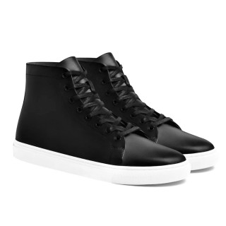 Giày độn đế nam – Giày sneaker cổ cao da đen độn đế 7CM