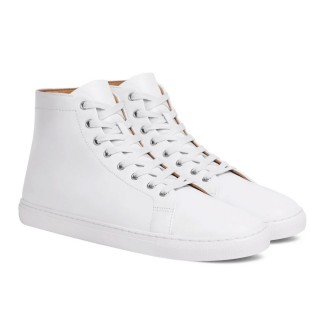 Giày da trắng độn đế – Giày sneaker cổ cao tăng chiều cao cho nam 7CM