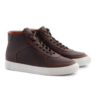 Giày sneaker cổ cao độn đế - Giày sneaker da nâu gót ẩn cho nam 7CM