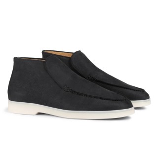 Giày lười city tăng chiều cao - Giày da nubuck đen cho nam 7CM
