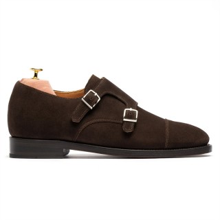 Giày độn đế double monkstrap đặt làm riêng | Giày dress nam da lộn màu nâu 6CM