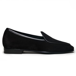 Giày tây tăng chiều cao nam | Giày loafer da lộn đen phong cách business casual 5CM