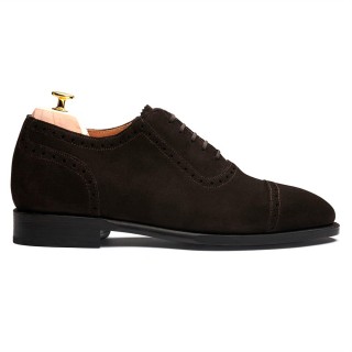 Giày tây tăng chiều cao nam | Giày Oxford da lộn nâu đậm kiểu formal 6CM