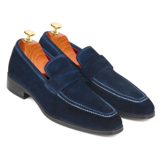 Giày tăng chiều cao cho nam - Giày lười da lộn màu xanh navy 6CM