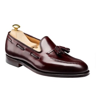 giày cao gót - giày lười tua rua màu đỏ tía cordovan cho nam 6CM
