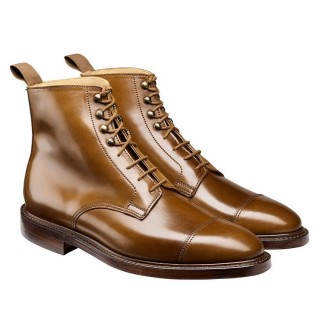 giày tăng chiều cao cho nam - giày bốt derby mũ thẳng màu vàng nâu shell cordovan 7CM