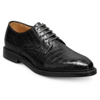 giày độn đế nam | giày derby da cá sấu màu đen 6 CM