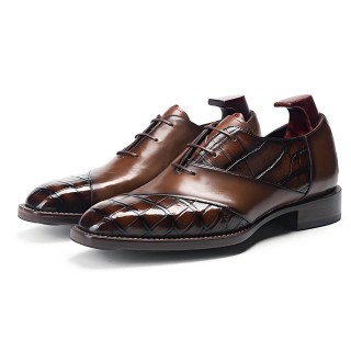 Giày dress độn đế nam 6CM | Giày Oxford da bò & da cá sấu màu cà phê eo fiddleback