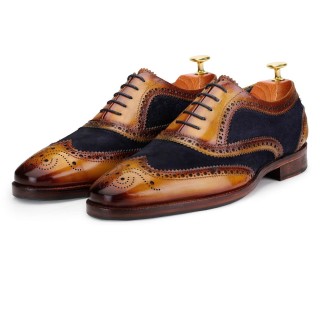 CHAMARIPA Giày thang máy dành cho nam giới - giày bệt brogue oxford thủ công - da lộn màu xanh nước biển - cao hơn 7 CM