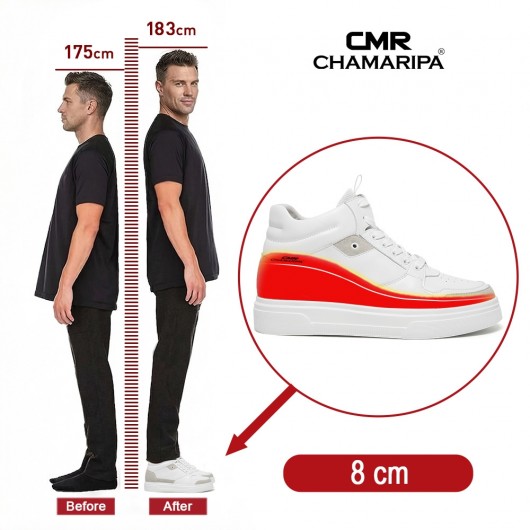 Verhogende Sneakers Mannen | Witte Leren Hoge Sneakers 8CM