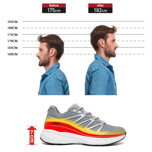 Heren Schoenen Met Hoge Hak | Grijze Gaas Lichtgewicht Sportschoenen 7CM