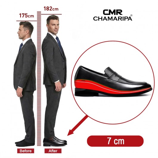 Heren Schoenen Met Verborgen Hak - Verhoogde Schoenen - Zwarte Penny Loafer 7 CM