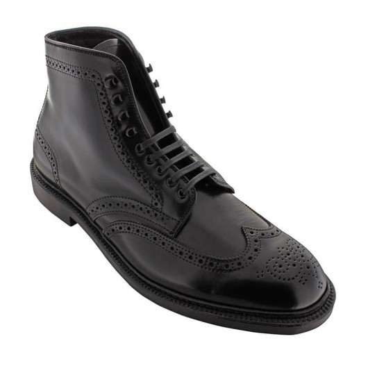 hakverhoging in schoen - Herenschoenen met hoge hak - Zwarte shell cordovan brogue laarzen 7 CM