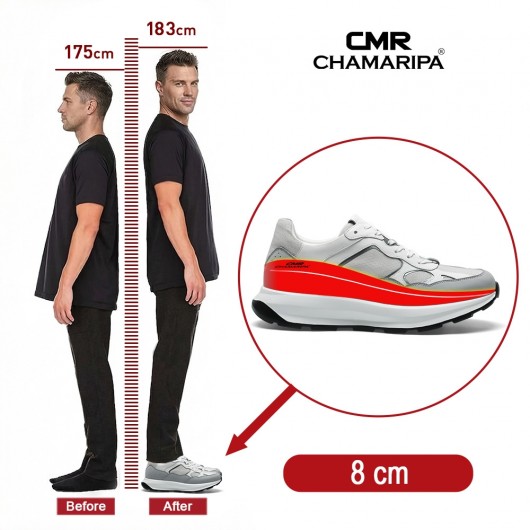 Verhoogde Schoenen Mannen | Grijze Ademende Sportschoenen 8 CM