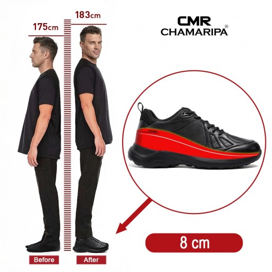 Sneakers Met Verhoogde Hak Mannen - Zwarte Leren Sneakers Met Brede Pasvorm 8CM