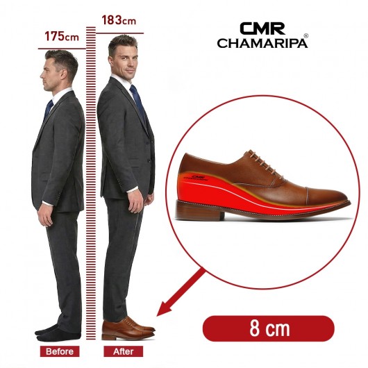 Bruin Verhoogde Schoenen Voor Mannen - onzichtbaar Mannen schoenen met hoge hak 8CM