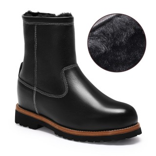 verhogende schoenen mannen - met bont gevoerde laarzen voor heren - zwarte winter warme casual laarzen 7CM
