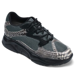 Mannen Schoenen Met Hoge Hak - Blauwe Python Leather & Mesh Casual Sneakers 8CM