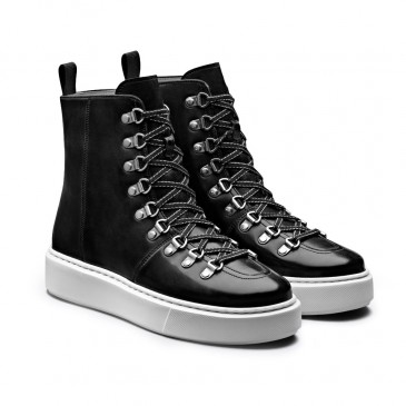 CHAMARIPA sneakers met verhoogde binnenzool - verhoogde schoenen Dames - Zwart leren wandelschoenen voor dames -7 CM