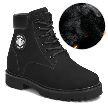 laarzen met hoge hak voor vrouwen - zwarte nubuck leren laarzen met bontvoering 8CM