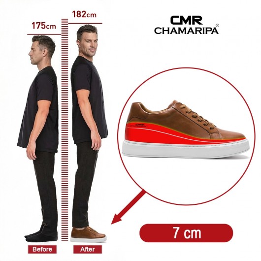 Elevator Sko Til Mænd | Brune Casual Sko I Læder 7 CM