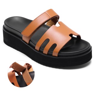 Højdeforsøgende slippers til mænd | Brune casual lædersandaler 6 CM
