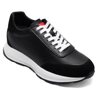 højhælede sko til mænd | Sorte lædersneakers med usynlig højde 8 CM