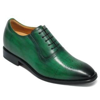Mænds Højdeøgende Dress Sko - Grønt Læder Brogue Oxford Sko 7CM