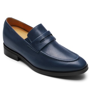 Højdeøgende Dress Shoes - Blå Læder Slip-On Loafers 7CM