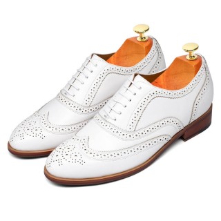 højde elevator sko - højde hæve sko - boutique tilpasset Wingtip White Classic Oxfords 7 CM