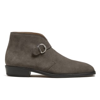 Elevator-sko til mænd - håndlavede grå ruskind monk strap støvler til mænd 7CM