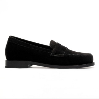 Højdeforøgende formelle herresko | Sorte penny loafers i ruskind med skjult forhøjning 5CM