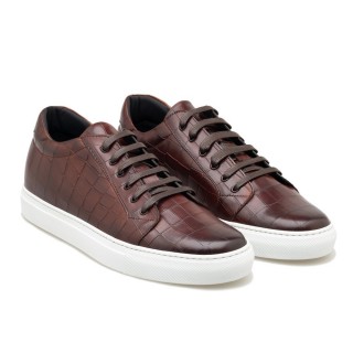 Håndlavede Højdeøgende neakers - Brune Krokodilleprægede Lædersneakers 7CM