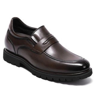 Mænds Højdeforøgende Formelle Sko - Kaffe Læder Loafers 8CM