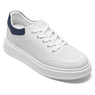Herresko Med Hæl | Hvide Åndbare Sneakers i Læder 7 CM