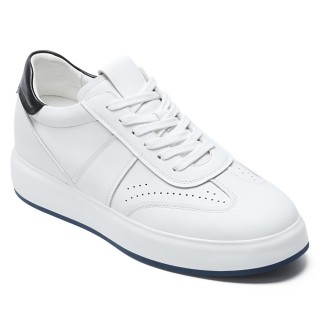 Herre Højdeøgende Sneakers - Hvide Lædersneakers Med Bred Bredde 7CM