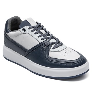 Brede elevatorsneakers - Blå lædersko med høj højdeøgning 7 CM