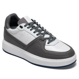 Bred pasform Højdeforøgende Sko - Grå Læder Sneakers med Højdeforøgelse til Herrer 7CM