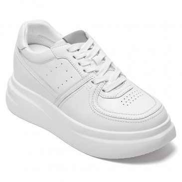 Elevator Sneakers til Kvinder | Hvide Chunky Trainers i Læder 8 CM
