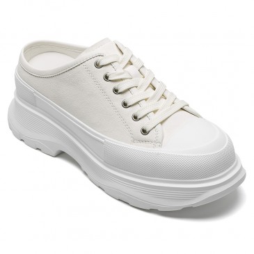 Platformssneakers til kvinder der giver højde | Hvide platform mule-sneakers i læder 7 CM