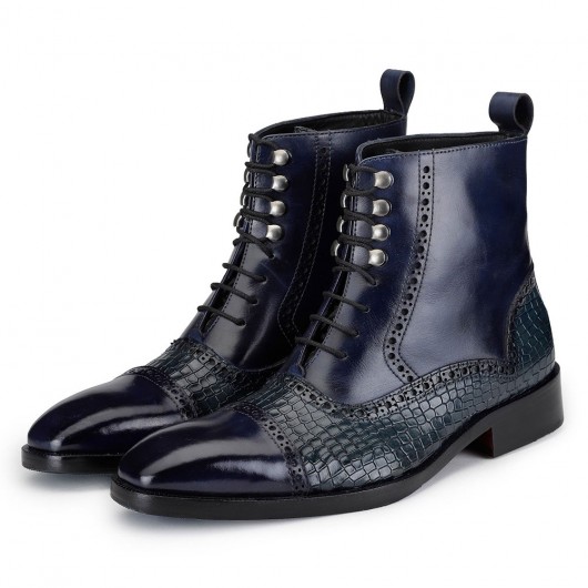 7CM Taller Shoes - handcrafted elevator boots for men -  crocs navy leather dress boots